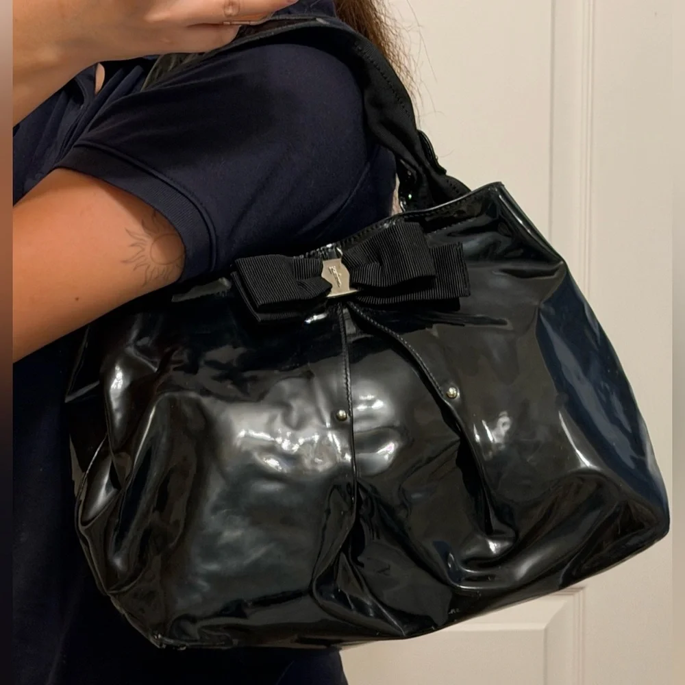 Salvatore Ferragamo Vara Bow Patent Leather Tote Bag
